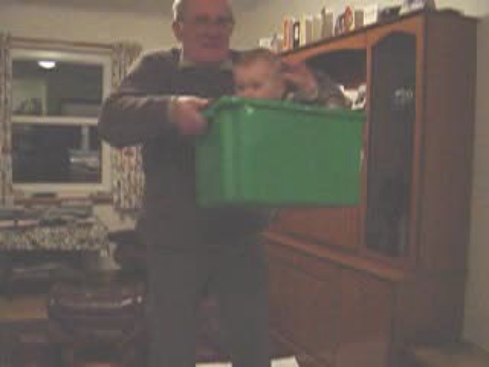 Alex goes for a ride in a green box! You can't see it on the video, but he loooves this!