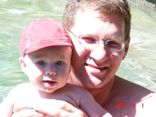 Alex learned how to splash water around in the pool. Next week will be swimming and big boy stuff.