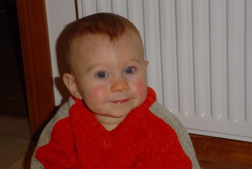 Alex went to Scotland for Christmas, where his grandad and grandma looked after him! Here he is after a large bowl of porridge.