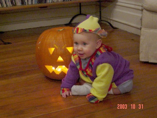 We dressed little Alex up as a clown for Halloween, then went trick or treating on 24th Street in San Francisco. The adults got all the chocolates.