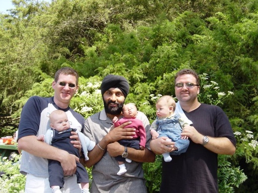 Here Neil, Amar and Thomas are at a father's day barbeque with their recent arrivals Alex, Rayna, and Marco respectively. The pressure's on Luis, for those in the know.