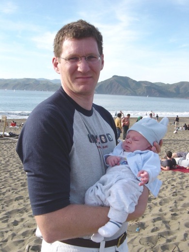 The whole family went to Baker Beach in San Francisco. See how excited he was!